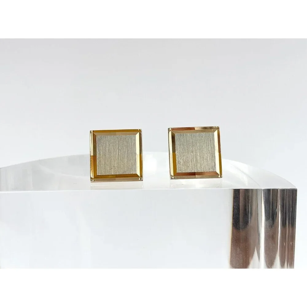 Rectangular Art Deco Inspired Textured 80's Retro Gold Toned Vintage Cuff Links